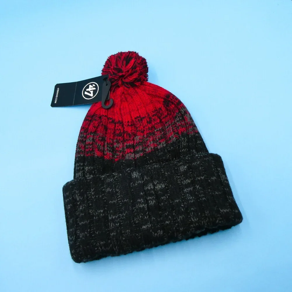 '47 Brand Chicago Bulls Winter Hat Mens Black Red Knit Acrylic Beanie NBA‎ Pom